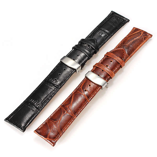 Men Women Leather Watch Strap Band Stainless Fold Buckle Clasp 18-24mm
