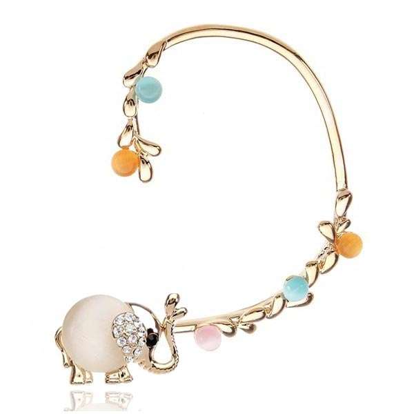 18K Gold Opal Rhinestone Elephant Ear Clip Earrings Jewelry