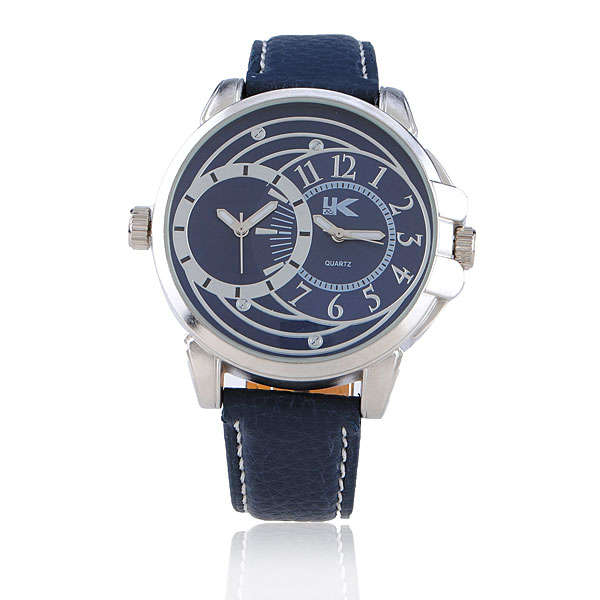 Men Round Fashion Leather Quartz Wrist Watch