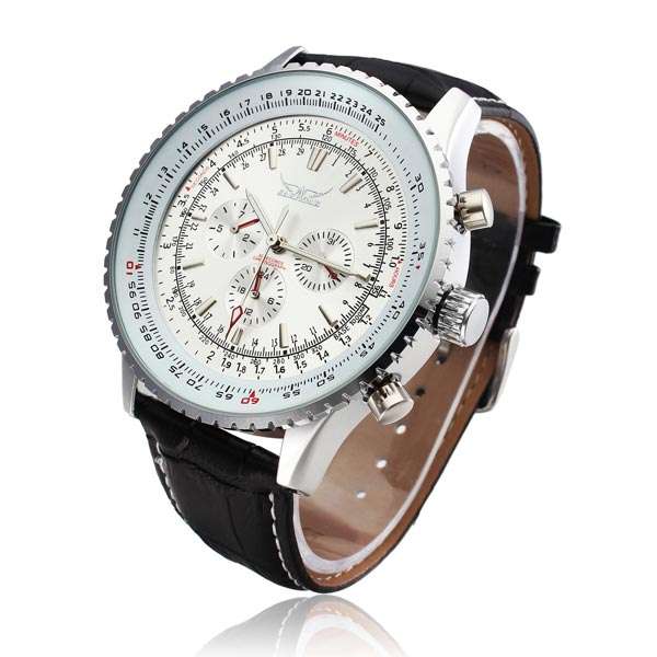 JARAGAR Automatic Mechanical Big Dial Precise Watch with Genuine Leather Strap  - Please Read