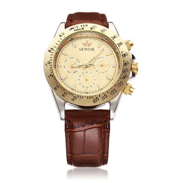 Sewor Black Brown Mechanical 3 Dial Military Men Wrist Watch