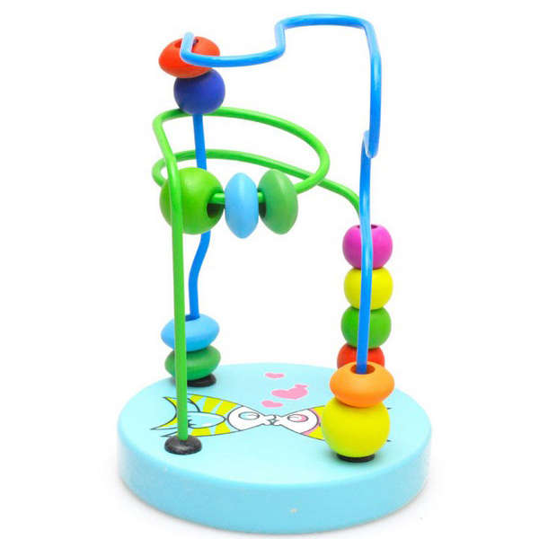Baby Wooden Toy Mini Around Beads Wire Maze Educational Game Bauble  