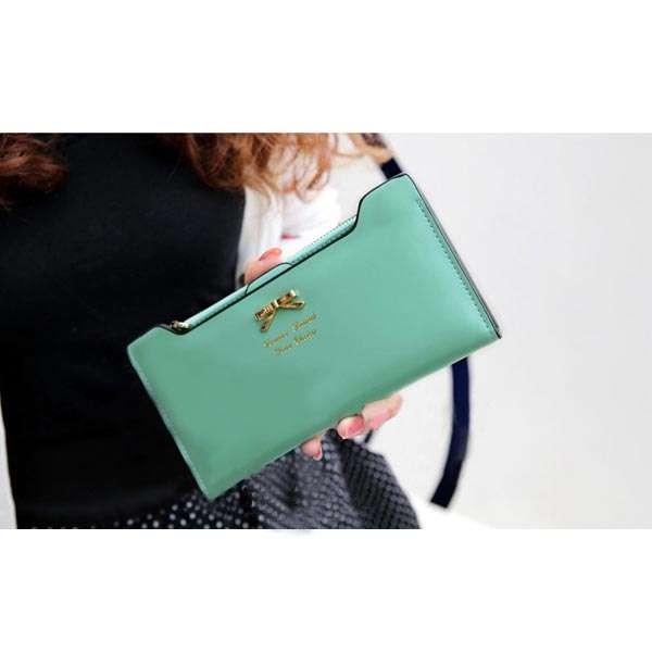 Korean Style Cute Women Wallet Bowknot Purse Long Pattern Wallet Green