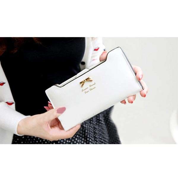 Korean Style Cute Women Wallet Bowknot Purse Long Pattern Wallet White