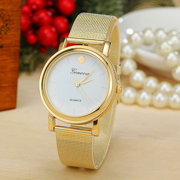 Gold Stainless Steel Band No Number Quartz Watch