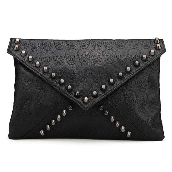 Women Punk Style Skulls Rivets Clutch Bag *