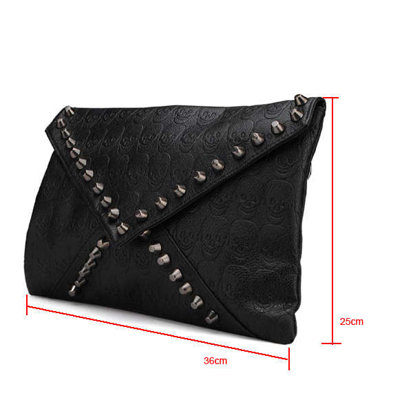 Fashion Punk Style Skulls Rivets Women Envelope Bag Clutch Bag