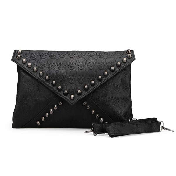 Fashion Punk Style Skulls Rivets Women Envelope Bag Clutch Bag