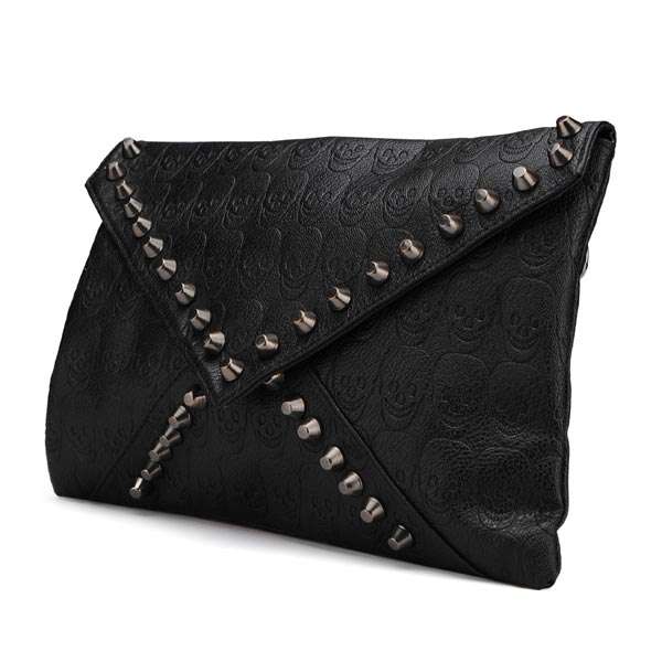 Fashion Punk Style Skulls Rivets Women Envelope Bag Clutch Bag