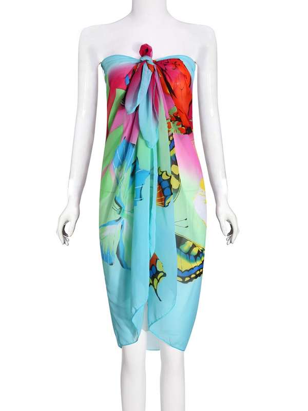 The Butterfly Pattern Printed Chiffon Belt Dress Beach Towels