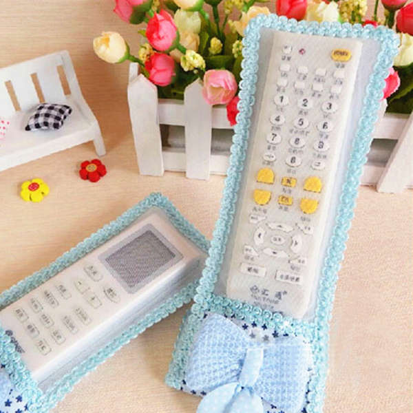 Blue Bowknot Lace Remote Control TV Air Condition Dustproof Cover Protector