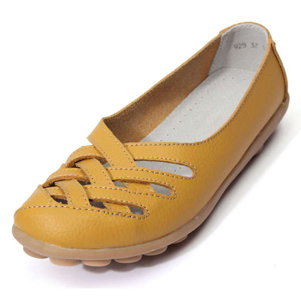 Large Size Hollow Out Leather Loafers Moccasin Casual Flat Shoes