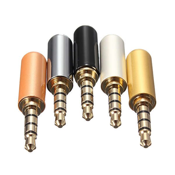 4 Pole Male Headphone Jack Plug Metal Audio +Heat Shrinkable Tube