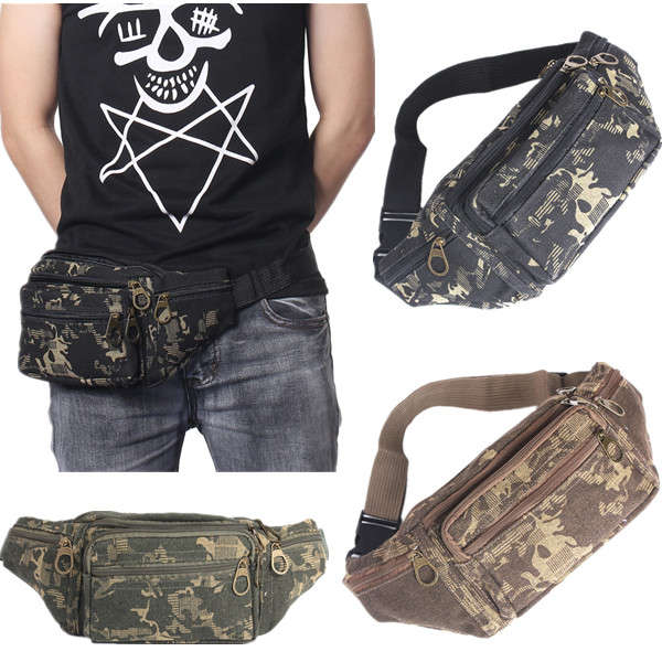 Mens Camouflage Canvas Camping Waist Bag