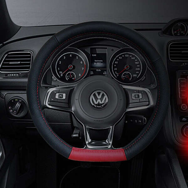 D Type Red Black Universal 38cm Leather Car Steering Wheel Cover