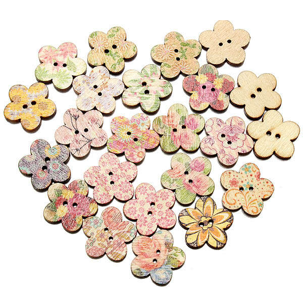 100pcs Mixed Color Flower Shape DIY Sewing Wooden Clothes Buttons