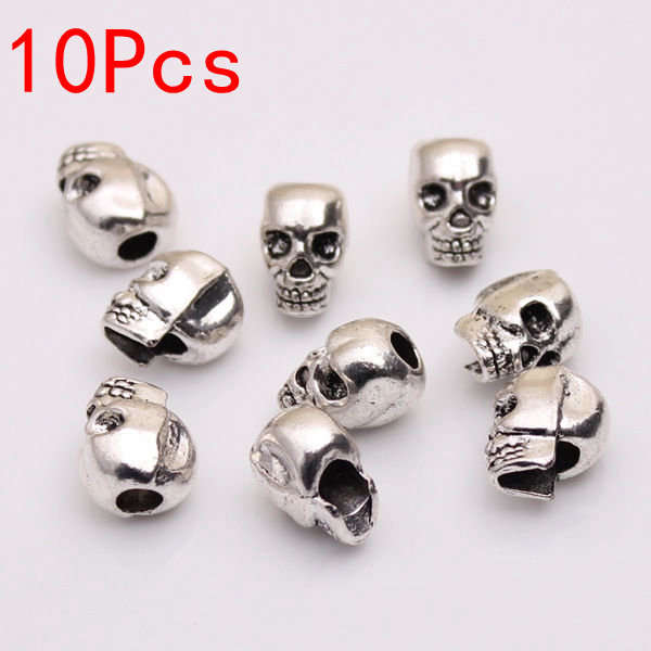 10Pcs Tibetan Silver Skull Beads DIY Paracord Bracelet Jewelry Findings