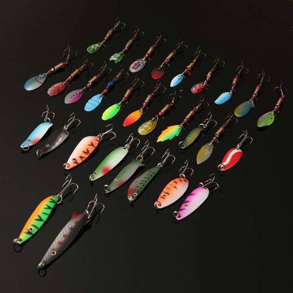 30pcs Assorted Spinner Baits Metal Fishing Lures Fish Hooks Tackle
