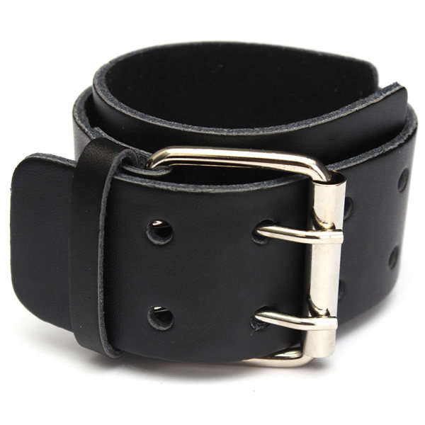 Punk Genuine Leather Wide Bracelet Cuff Bangle Wristband For Men
