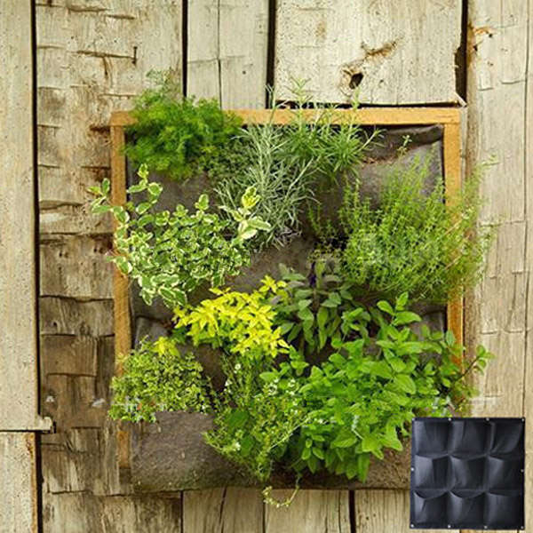 9 Pockets Wall-mounted Felt Planter Bags Indoor Outdoor Plant Grow Bag