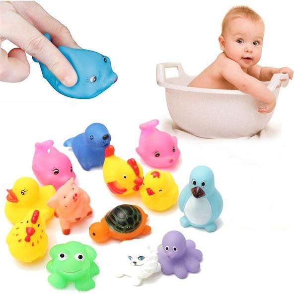 13Pcs Rubber Float Sounding Animals Baby Kids Bath Toys Wash Pool Tub Play Water