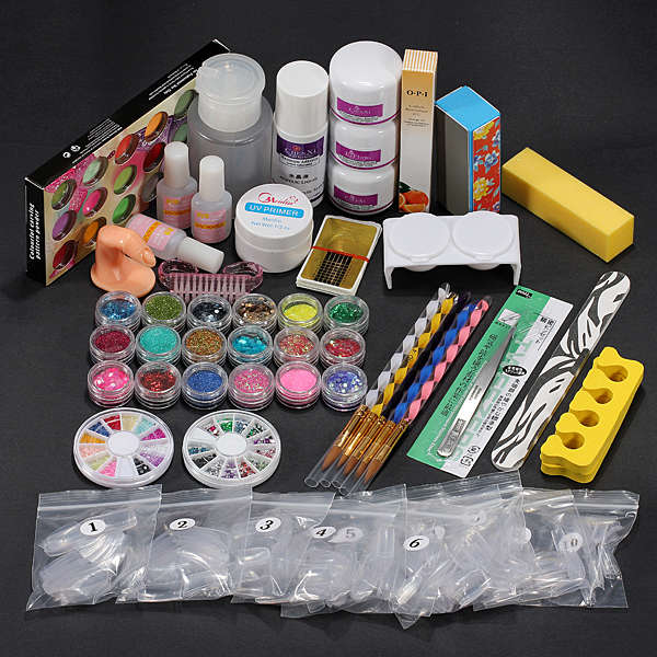 36 Acrylic Powder Liquid Brush Primer File UV Glue Nail Set Kits