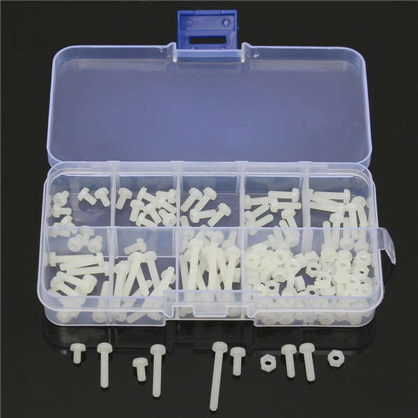 M3 White Nylon Screws Stand-off Bolt & Nuts Kit (1)