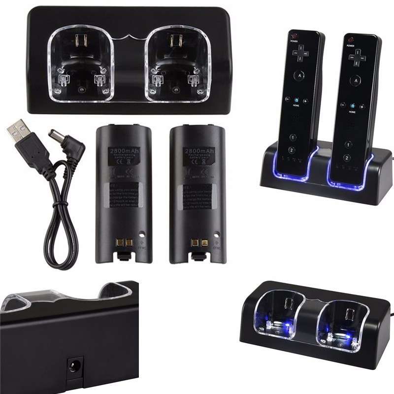 New Charger Dock + 2 x Battery for Nintendo Wii Remote - 0.23kg