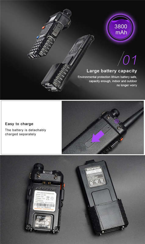 Upgrade BaoFeng UV-5R Walkie Talkie VH/UHF Dual Band Two Way Radio Transceiver 3800mah Battery -
