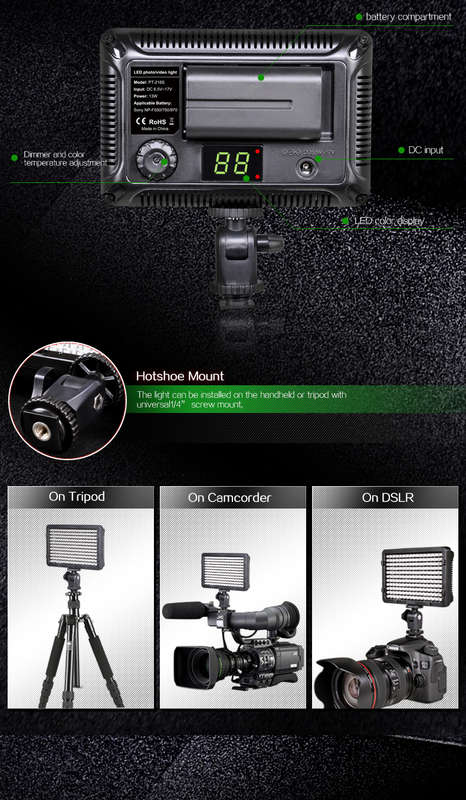TOLIFO PT-176S LED Camera Video Light Bi-color Temperature Adjustable Photography for DSLR Camera -