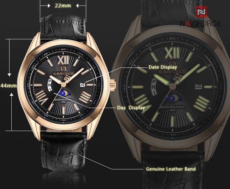 NAVIFORCE 9108 Casual Style Men Wristwatch Display Date and Week Quartz Movement Watch - 0.07kg