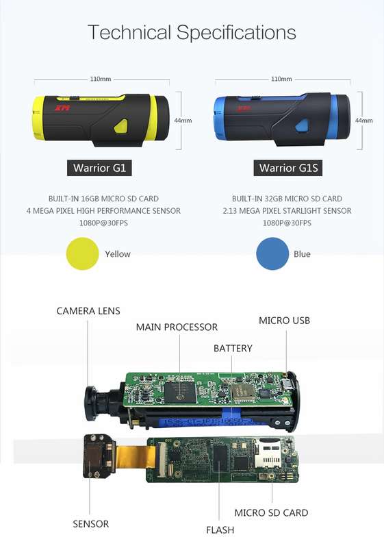 Warrior XM-JPG1-1 Sports Action Camera DV WiFi Waterproof G-Sensor 7 Hours Continuous Recording