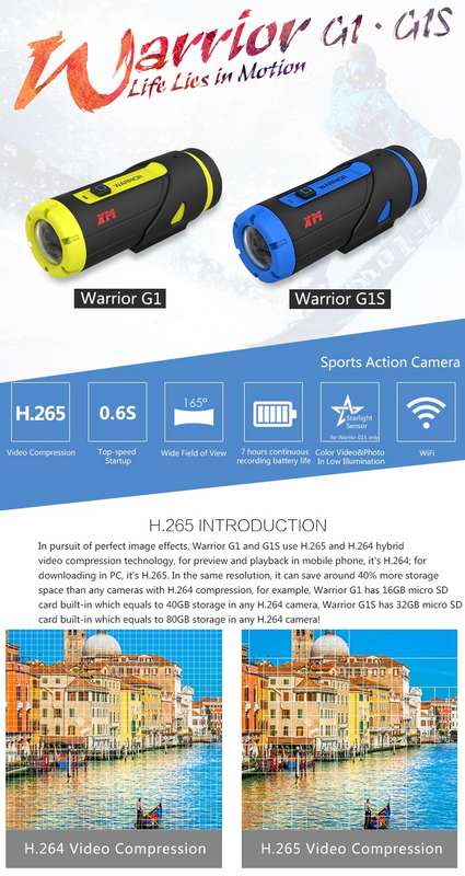 Warrior XM-JPG1-1 Sports Action Camera DV WiFi Waterproof G-Sensor 7 Hours Continuous Recording
