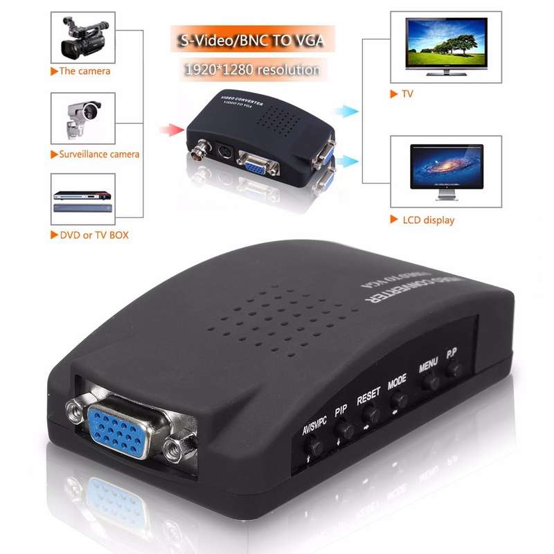 BNC S Video VGA to Laptop Computer PC VGA Monitor Converter Adapter Box 1080P - 0.21kg