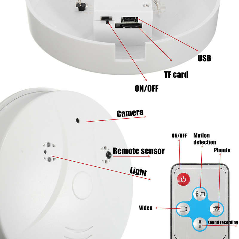 Mini HD DVR Hidden Camera Smoke Detector Motion Detection Video Recorder Camera - 0.20kg
