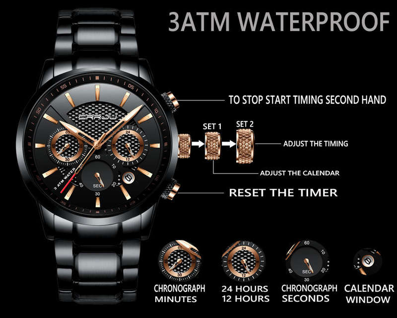 CRRJU 2212 Waterproof Calendar Men Watches Fashionable Stainless Steel Strap Quartz Watch - 0.15kg