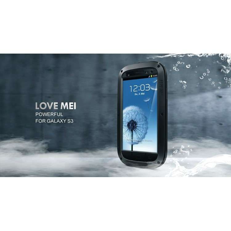 LOVE MEI Metal + Silicone + Gorilla Glass Powerful Defender Case for Samsung Galaxy S3 I9300 - Black
