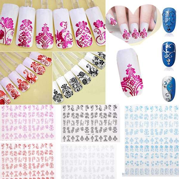 108Pcs 1 Sheet Flower Lace Adhesive Nail Art Sticker Decal Decoration
