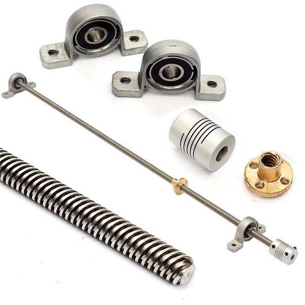 T8 500mm Lead Screw Set with Shaft Coupling and Mounted Ball Bearing
