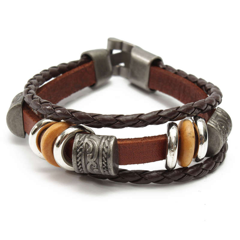 Men Women Brown Punk Bracelet Vintage Leather Bangle Wrist