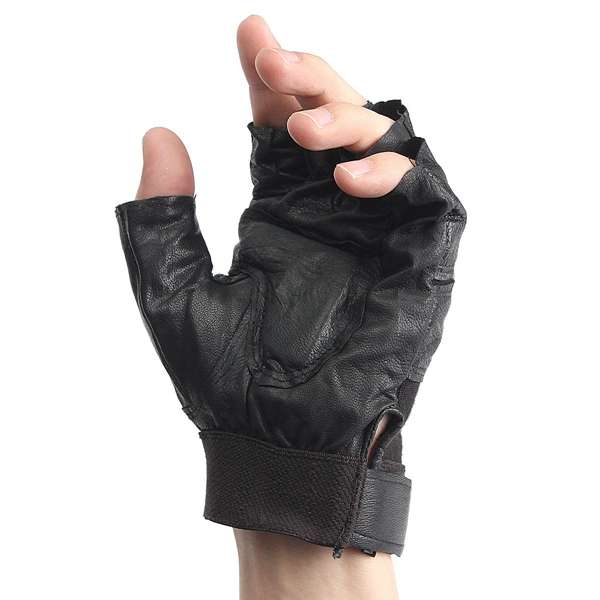 Unisex Half Finger Black PU Gloves Sport Driving Cycling