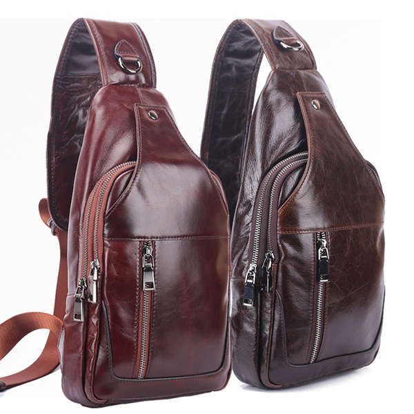 Men Business Genuine Leather Chest Bag Shoulder Bags Crossbody Bags