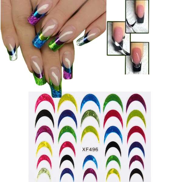 Multi Colored Glitter Shiny French Tip Nail Art Sticker Manicure Decal Decoration