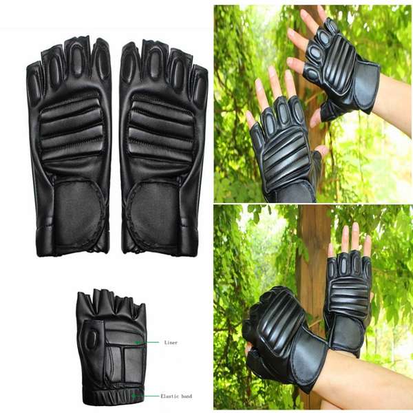 Men's Sports Motorcycle Cycling Driving PU Leather Half-Finger Gloves