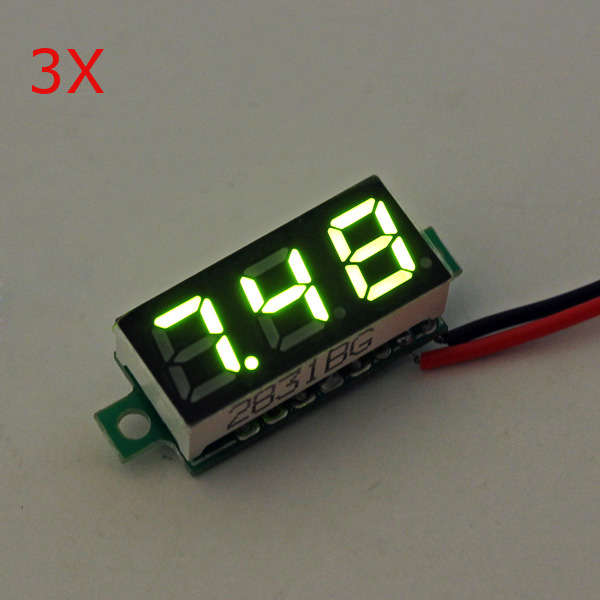 3Pcs Green 0.28 Inch 2.6V-30V Mini Digital Voltmeter Voltage Tester Meter