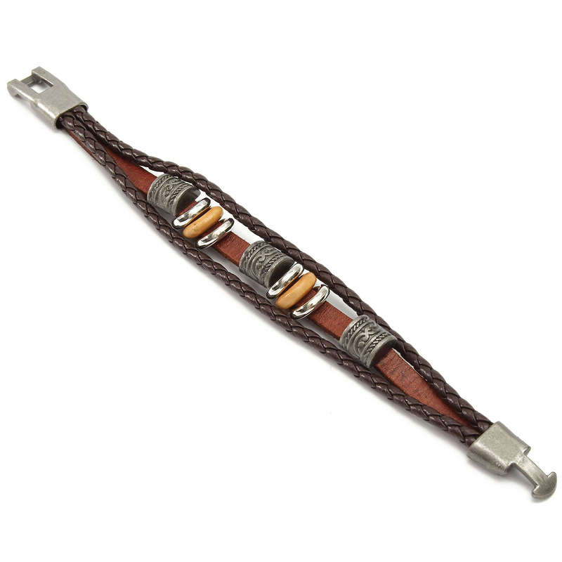 Men Women Brown Punk Bracelet Vintage Leather Bangle Wrist