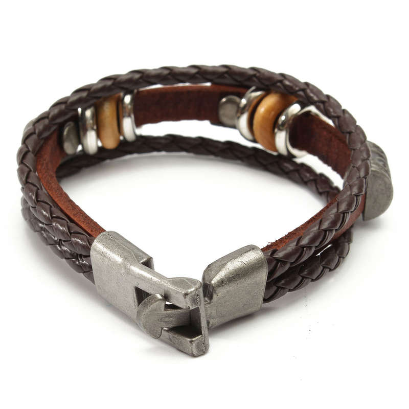 Men Women Brown Punk Bracelet Vintage Leather Bangle Wrist