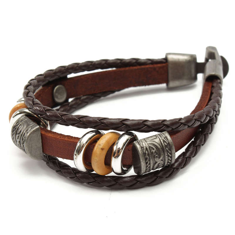 Men Women Brown Punk Bracelet Vintage Leather Bangle Wrist