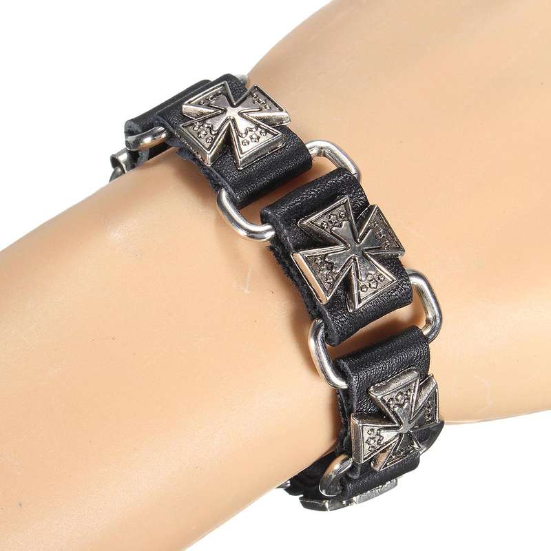 Punk Cross Retro Leather Men Women Bracelet Jewelry Accessories