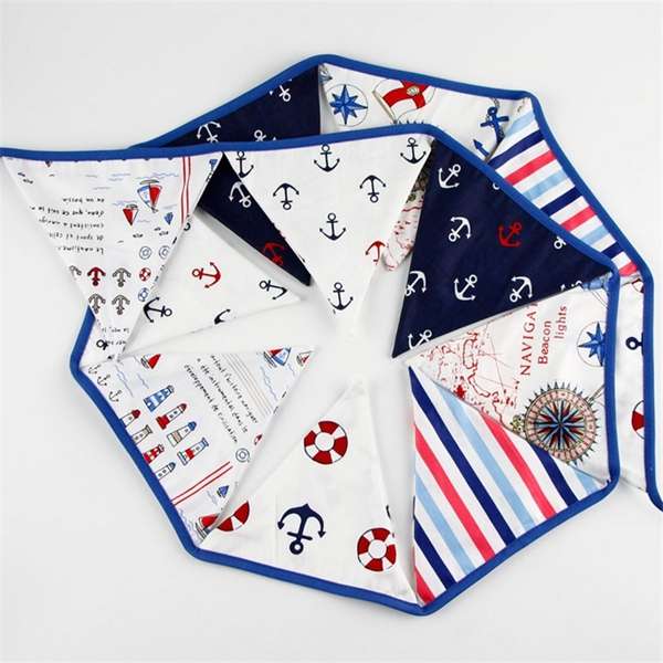 3.2m Pirate Theme Cotton Fabric Bunting Pennant Flags Banner Garland Wedding Birthday Party Decor